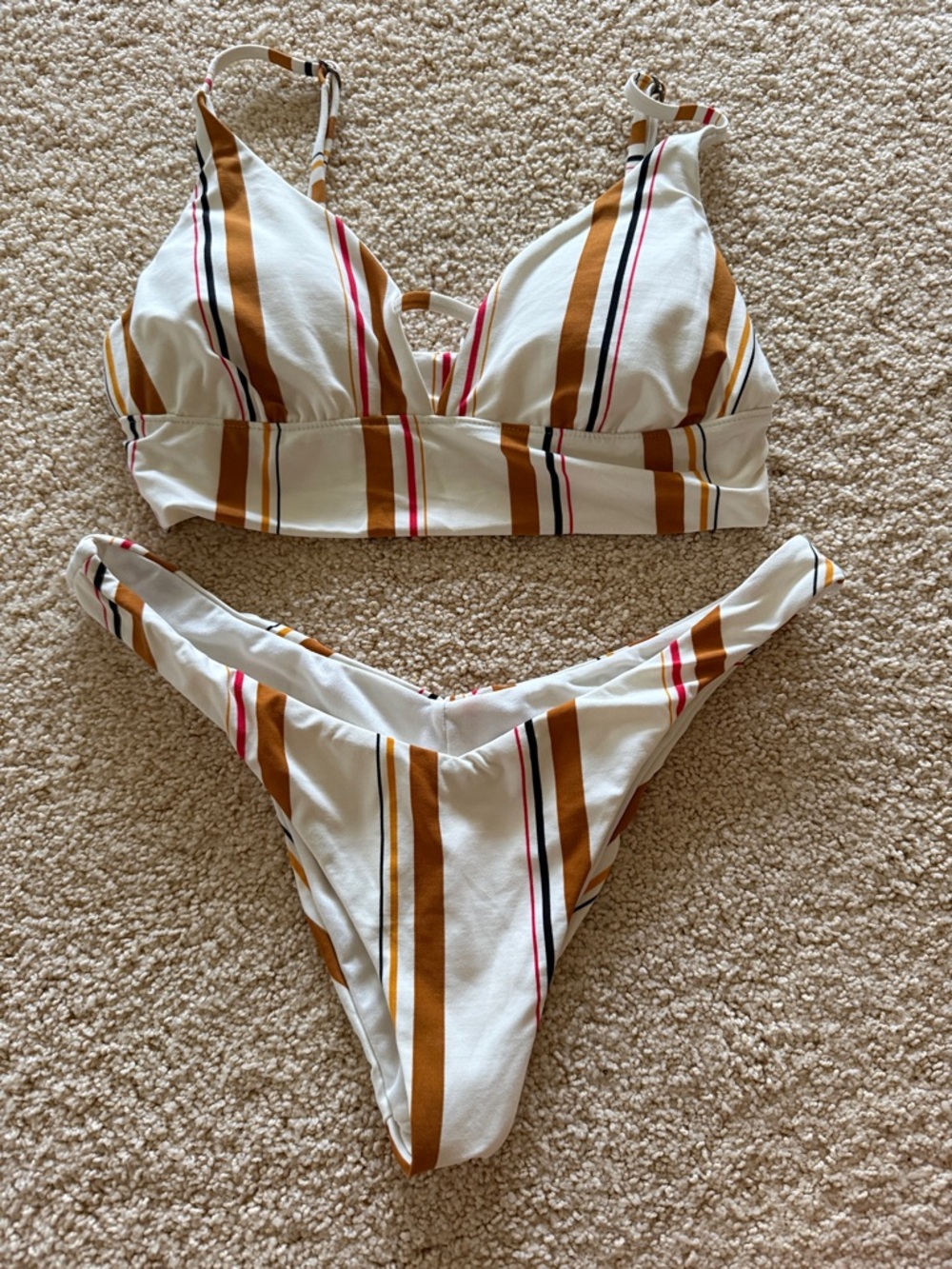Billabong White Striped Bikini Top and Bottom